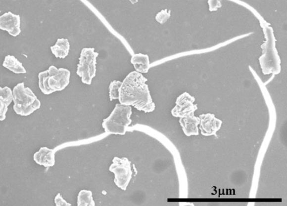 Nucleation of microdiamond from nanodiamond filaments which were quenched after the formation at 6,740 degrees Fahrenheit. Image credit: Jagdish Narayan / Anagh Bhaumik.