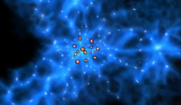 Visualization of the proto-Great Wall and submillimeter galaxies. Image credit: National Astronomical Observatory of Japan.