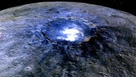 Occator crater (center) appears to be among the youngest features on Ceres. Dawn mission scientists estimate its age to be about 78 million years old. Image credit: NASA / JPL-Caltech / UCLA / MPS / DLR / IDA.