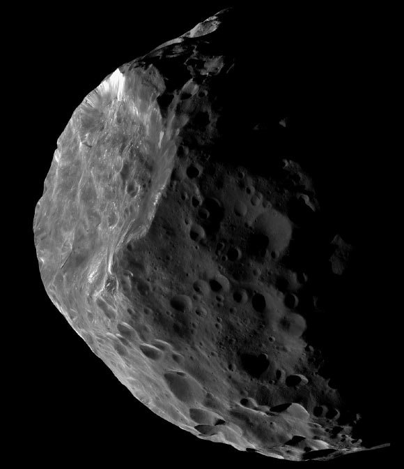 Saturn’s small moon Phoebe, depicted in this image, seems likely to be a centaur that was captured by the gas giant’s gravity at some time in the past. Image credit: NASA / JPL-Caltech / Space Science Institute.