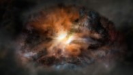 This is an artist’s impression of the hot, dust-obscured galaxy W2246-0526. Image credit: NRAO / AUI / NSF / Dana Berry / SkyWorks / ALMA / ESO / NAOJ.