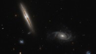 Visible in this image are galaxies within the galaxy cluster Abell 428: the jet-producing spiral galaxy LEDA 97372 (left) and the spiral galaxy [LOY2001] J031549.8-190623 (right). Image credit: NASA / ESA / Hubble / Judy Schmidt, www.geckzilla.com.