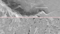 The hummingbird glyph and its surroundings in the Nasca site as seen by standard photography, top, and by NASA’s UAVSAR radar. Dark areas in the UAVSAR image are where the site has been disturbed. Image credit: Google, Digital Globe / NASA / JPL-Caltech.