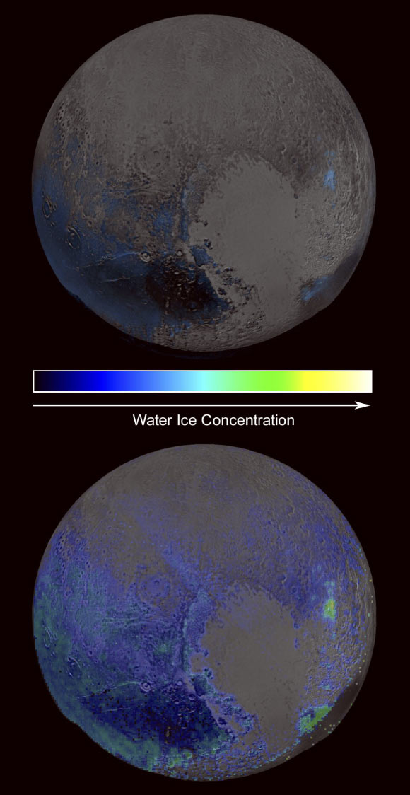 LEISA data point to more prevalent water ice on the surface of Pluto than previously thought. Image credit: NASA / Johns Hopkins University Applied Physics Laboratory / Southwest Research Institute.