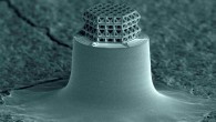 The smallest lattice in the world: its struts and braces are 0.2 µm in diameter; total size of the lattice is about 10 µm. Image credit: Jens Bauer / Karlsruhe Institute of Technology.