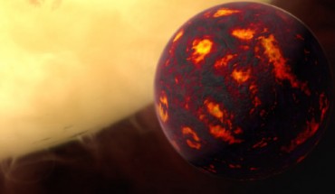 An artist’s impression of the exoplanet 55 Cancri e. According to Tsiaras and co-authors, the atmosphere of this planet consists mainly of hydrogen and helium. Image credit: NASA / ESA / Hubble Space Telescope.