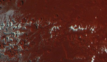 Methane snow-capped mountains in Cthulhu Regio, Pluto. Image credit: NASA / Johns Hopkins University Applied Physics Laboratory / Southwest Research Institute.