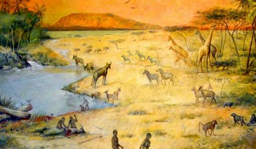 An artist’s rendition of an early human habitat in Tanzania 1.8 million years ago. Image credit: M. Lopez-Herrera / Enrique Baquedano / Olduvai Paleoanthropology and Paleoecology Project.