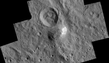 Ahuna Mons is seen in this mosaic of images from Dawn. Image credit: NASA / JPL-Caltech / UCLA / MPS / DLR / IDA.