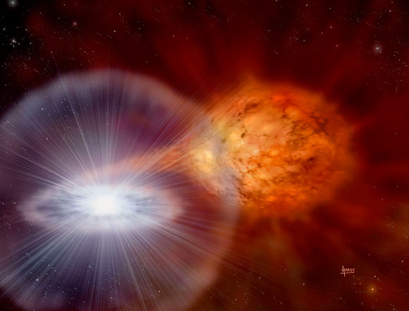 An artist’s rendering of a classical nova. Image credit: David Hardy, www.astroart.org.