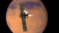 Artist’s impression visualizing the ExoMars 2016 TGO, with its thrusters firing, beginning its entry into Mars orbit. Image credit: ESA / ATG medialab.