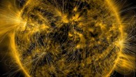 SDO image of the solar corona in UV light (yellow lines represent the magnetic field on the surface of the Sun). Image credit: NASA / SDO / AIA / LMSAL.