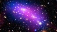 This image of the galaxy cluster MACS J0416 combines data from three telescopes - Hubble (showing the galaxies and stars), Chandra (diffuse emission in blue), and the Jansky Very Large Array (diffuse emission in pink). MACS J0416 acts as a powerful natural lens by bending and magnifying the light of far-more-distant objects behind it. Image credit: NASA / ESA / CXC / NRAO / AUI / NSF / STScI / G. Ogrean, Stanford University / J. Lotz, STScI / HFF Team.