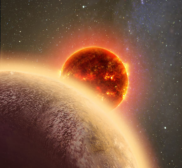 In this artist’s conception a hot terrestrial exoplanet circles its host star. Image credit: Dana Berry.