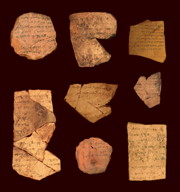Ink inscriptions on clay (ostraca) from Arad. These documents are dated to the latest phase of the First Temple Period in Judah, around 600 BC. Image credit: Michael Cordonsky / Tel Aviv University / Israel Antiquities Authority.