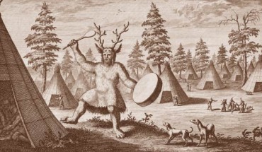 Depiction of an Evenki shaman wearing antler headdress (Witsen, 1785). Image credit: Aimée Little et al.