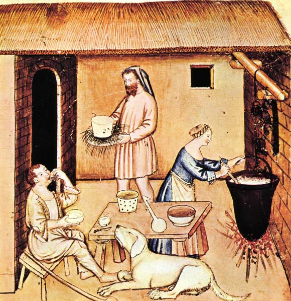 Cheesmaking, Tacuinum Sanitatis (XIV century).