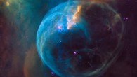 This Hubble image, released to celebrate its 26th year in orbit, shows the Bubble Nebula, an emission nebula located 7,100 light-years away. This image allows us to fully appreciate the almost perfectly symmetrical shell which gives the nebula its name. The bright star visible just to the left of center is the Wolf-Rayet star SAO 20575. Image credit: NASA / ESA / Hubble Heritage Team.