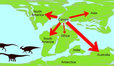 A map showing the migration of dinosaurs from Europe during the Early Cretaceous. Image credit: Alex Dunhill / University of Leeds.
