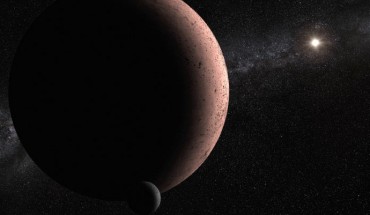 This artist’s concept shows Makemake and its moon, MK 2. Image credit: NASA / ESA / Alex Parker, Southwest Research Institute.