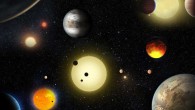 This artist’s concept depicts select exoplanetary discoveries made to date by NASA’s Kepler Space Telescope. Image credit: NASA / W. Stenzel.