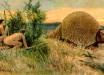Paleo-Indians hunting a glyptodont, a relative of the armadillo that lived during the Pleistocene epoch. By Heinrich Harder, 1920.