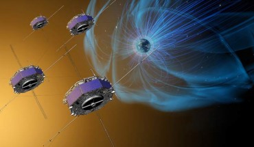 The four MMS spacecraft -- shown here in an artist’s concept -- have made more than 4,000 trips through the boundaries of Earth’s magnetic field. Image credit: NASA / Goddard / Conceptual Image Lab.