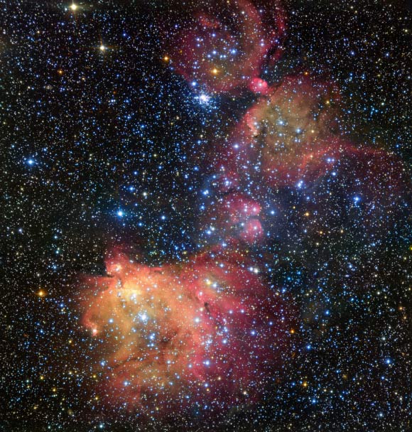 This image of the emission nebula LHA 120-N55 was acquired using the FORS2 instrument on ESO’s VLT telescope. Image credit: ESO.