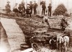 Jumping Frenchmen of Maine, a rare disorder characterized by an unusually extreme startle reaction, is similar to Latah. It was first identified during the 19th century in Maine and Quebec among an isolated population of lumberjacks of French Canadian descent. This image shows a group of lumberjacks who have just downed a giant sequoia (California, 1905). Image credit: Library of Congress, Washington, DC.
