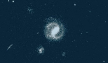 False-color Hubble image of the star-forming spiral galaxy J100054 (center). Image credit: Ximena Fernandez et al.