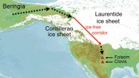 This map shows the location of the ice-free corridor and Paleo-Indian sites. Image credit: Roblespepe / CC BY-SA 3.0.