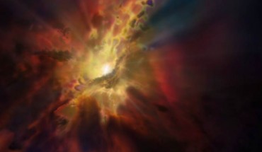 Abell 2597 BCG. Image credit: NRAO / AUI / NSF / Dana Berry / SkyWorks / ALMA / ESO / NAOJ.