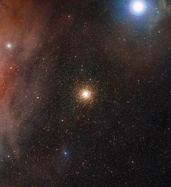 This wide-field view is centered on the globular star cluster Messier 4 (also known as NGC 6121) in the constellation of Scorpius. It is a color composite made from exposures from the Digitized Sky Survey 2 (DSS2). Image credit: ESO / Digitized Sky Survey 2 / Davide De Martin.