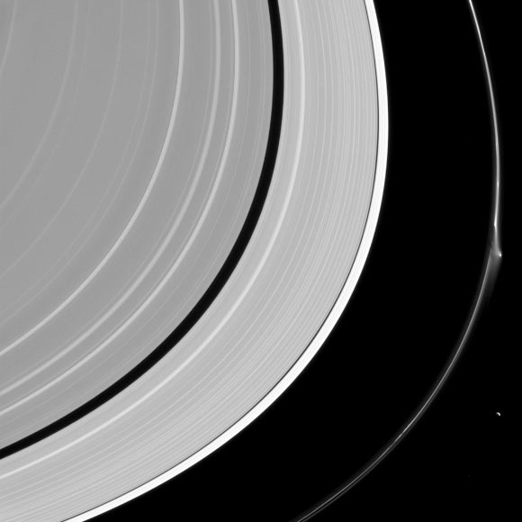 This view looks toward the sunlit side of Saturn’s rings from about 15 degrees above the ring plane. Image credit: NASA / JPL-Caltech / Space Science Institute.
