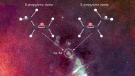 Astronomers applaud the first detection of a chiral molecule, propylene oxide, in interstellar space. On Earth, propylene oxide is a common compound used in making polyurethane plastics. Image credit: B. Saxton / NRAO / AUI / NSF / N.E. Kassim, Naval Research Laboratory / Sloan Digital Sky Survey.