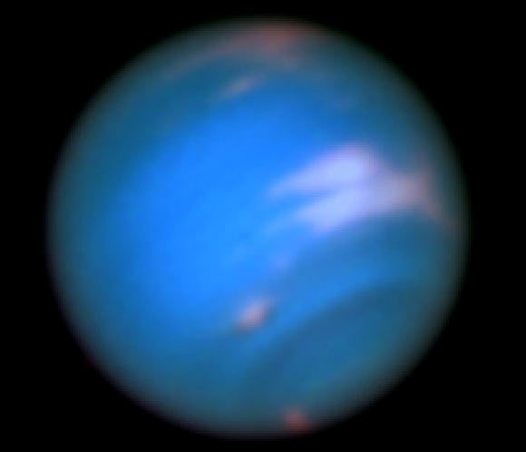 This Hubble image shows Neptune (SDS-2015 resides near and below a patch of bright clouds in the gas giant’s southern hemisphere). Image credit: NASA / ESA / M.H. Wong & J. Tollefson, University of California at Berkeley. 