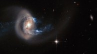 A Hubble image of the spiral galaxy NGC 7714, which has been dramatically distorted in shape by a close interaction with another nearby galaxy. Minor, but frequent, disturbances such as this cause a burst of star formation, accounting for around half of all new stars being formed in the local Universe. Image credit: NASA / ESA / A. Gal-Yam, Weizmann Institute of Science.