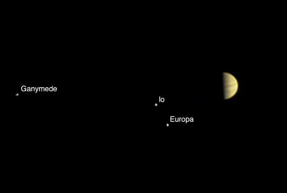Juno obtained this color view on June 28, 2016, at a distance of 3.9 million miles (6.2 million km) from Jupiter. As the spacecraft nears its destination, features on the giant planet are increasingly visible, including the Great Red Spot. Juno is approaching over Jupiter’s north pole, providing a unique perspective on the Jupiter system, including its four large moons. The scene was captured by the mission’s imaging camera, called JunoCam, which is designed to acquire high resolution views of features in the Jovian atmosphere from very close to the planet. Image credit: NASA / JPL-Caltech / SwRI / MSSS.