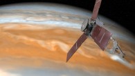 This artist’s rendering shows Juno making one of its close passes over Jupiter. Image credit: NASA / JPL-Caltech.