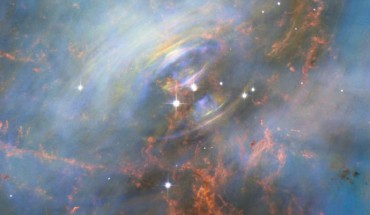 While many other images of the famous Crab Nebula, the remnant of a star that began its life with about 10 times the mass of our Sun, have focused on the filaments in the outer part of the nebula, this new image from Hubble shows the very heart of the object including the central neutron star - it is the rightmost of the two bright stars near the center of this image. Image credit: NASA / ESA / J. Hester, ASU / M. Weisskopf, NASA / MSFC.