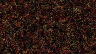 This is one slice through the map of the large-scale structure of the Universe from the Baryon Oscillation Spectroscopic Survey. Each dot in this picture indicates the position of a galaxy 6 billion years into the past. The image covers about 1/20th of the sky, a slice of the Universe 6 billion light-years wide, 4.5 billion light-years high, and 500 million light-years thick. Color indicates distance from Earth, ranging from yellow on the near side of the slice to purple on the far side. Galaxies are highly clustered, revealing superclusters and voids whose presence is seeded in the first fraction of a second after the Big Bang. This image contains 48,741 galaxies, about 3% of the full survey dataset. Grey patches are small regions without survey data. Image credit: Daniel Eisenstein / SDSS-III Collaboration.