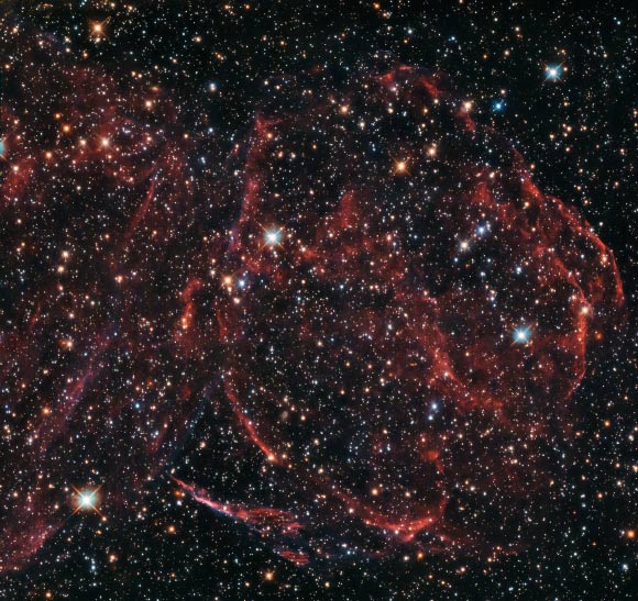 This image from Hubble’s Wide Field Camera 3 is likely the best of the supernova remnant DEM L316A, which resides in the galaxy Large Magellanic Cloud in the constellation of Dorado. Image credit: NASA/ ESA / Hubble / Y. Chu.