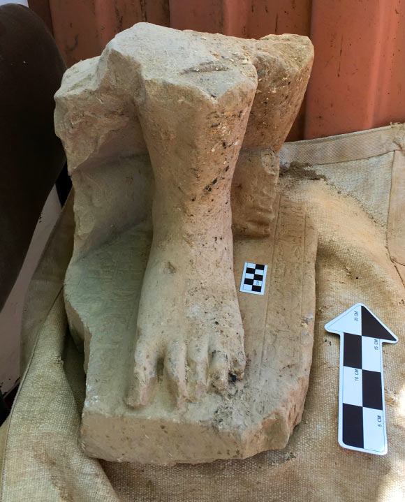 A fragment of a limestone statute of a top Egyptian official from the Middle Kingdom. Image credit: Shlomit Bechar.