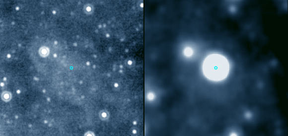 Comparison of CX330 brightness before (left) and after outburst. Image credit: C.T. Britt et al.