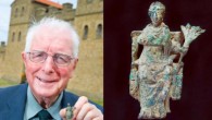 Councilor Alan Kerr at Arbeia Roman Fort and Museum and the bronze figure of Ceres. Image credit: South Tyneside Council.