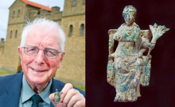 Councilor Alan Kerr at Arbeia Roman Fort and Museum and the bronze figure of Ceres. Image credit: South Tyneside Council.
