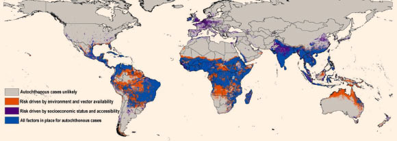 This map predicts the likelihood of Zika exposure in the coming years. Image credit: Abdallah M. Samy et al.