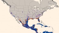 Close-up of North America: parts of the southern U.S., including parts of Florida, Texas and Louisiana, are vulnerable to transmission of Zika virus. Image credit: Abdallah M. Samy et al.