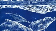 Artistic reconstruction of a pod of Arktocara yakataga, swimming offshore of Alaska during the Oligocene, about 25 million years ago, with early mountains of Southeast Alaska in the background. Image credit: Alexandra Boersma.