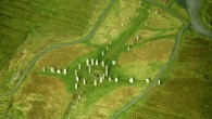 Callanish on the Isle of Lewis is 43 feet (13 m) in diameter with a long stone avenue running north-southwards (southwards is towards the circle) and single long stone rows radiating outwards towards the other three cardinal points. Image credit: Gail Higginbottom & Roger Clay / RCAHMS.
